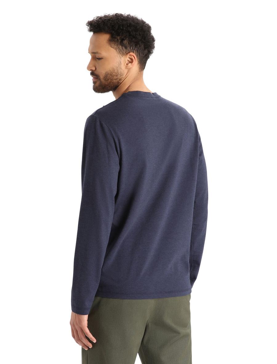 Midnight Navy Men's Icebreaker Merino Central Classic T-Shirt Canopy Camper Long Sleeve | USA 1224FDNM